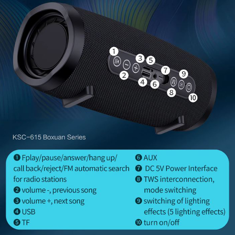 Boxa Portabila BT KSC 615 Lumini RGB Autonomie 4 Ore USB TF 1800mAh 2