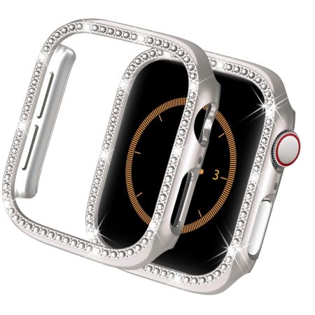 Husa Crystal pentru Apple Watch Seria 10, Protectie Bumper, Strasuri, Starlight